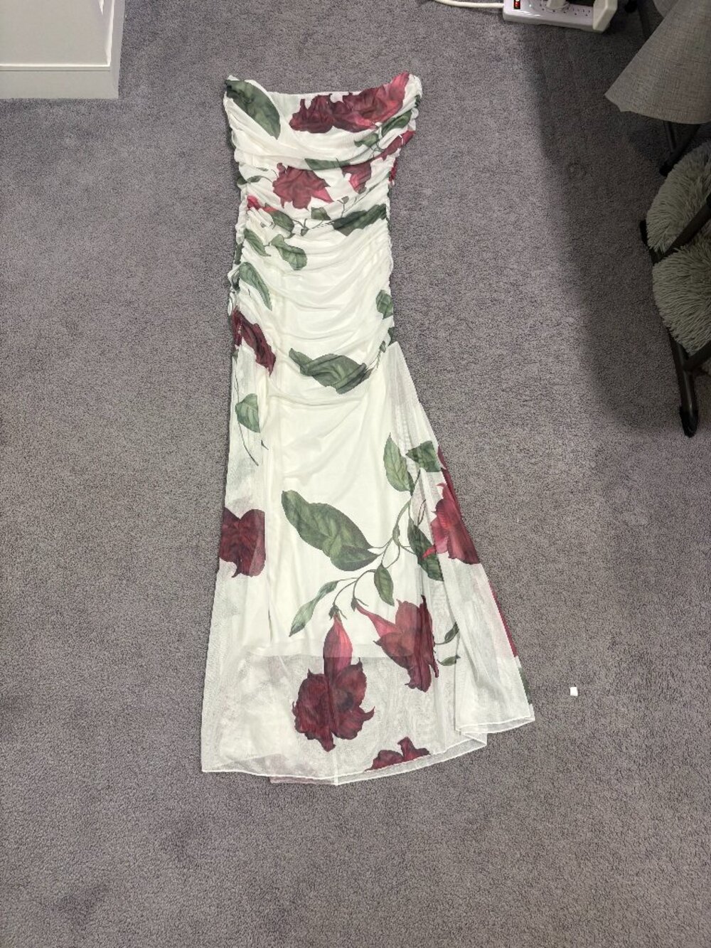 long off-shoulder dress
